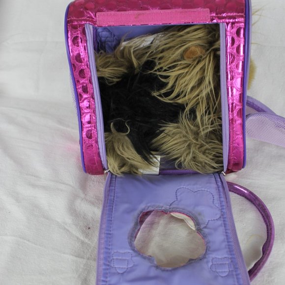 Battat Pucci Pups Carrier Yorkshire Terrier Pink Polka Dot Gold Flowers Zippers - Picture 14 of 16